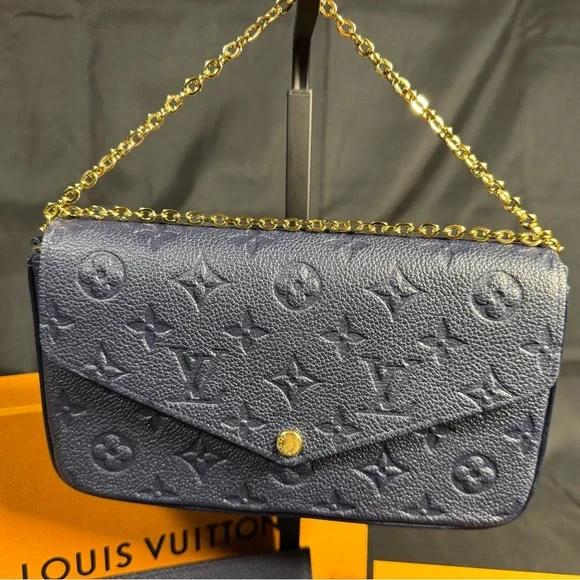 Louis Vuitton- Navy Pochette Félicie Empriente leather MSRP $1620 w/ Full Set - Picture 3 of 16